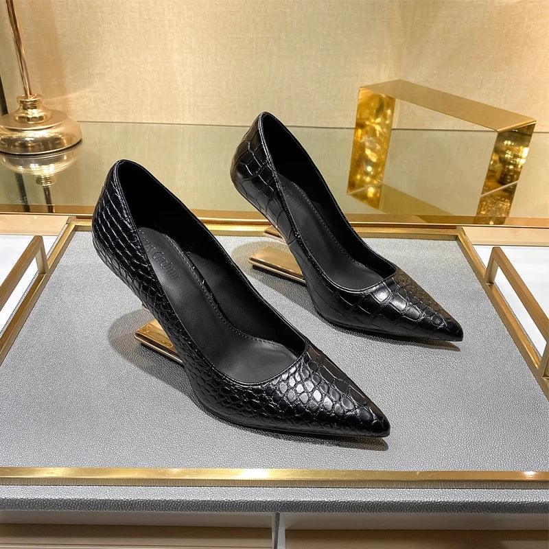 Alligator Pumps Pointed Toe High Heels Ladies Letter Strange Heel Wedges Prom Wedding Dress Valentine Shoes | tif-shop24.de
