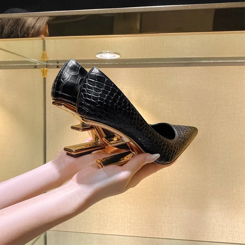 Alligator Pumps Pointed Toe High Heels Ladies Letter Strange Heel Wedges Prom Wedding Dress Valentine Shoes | tif-shop24.de