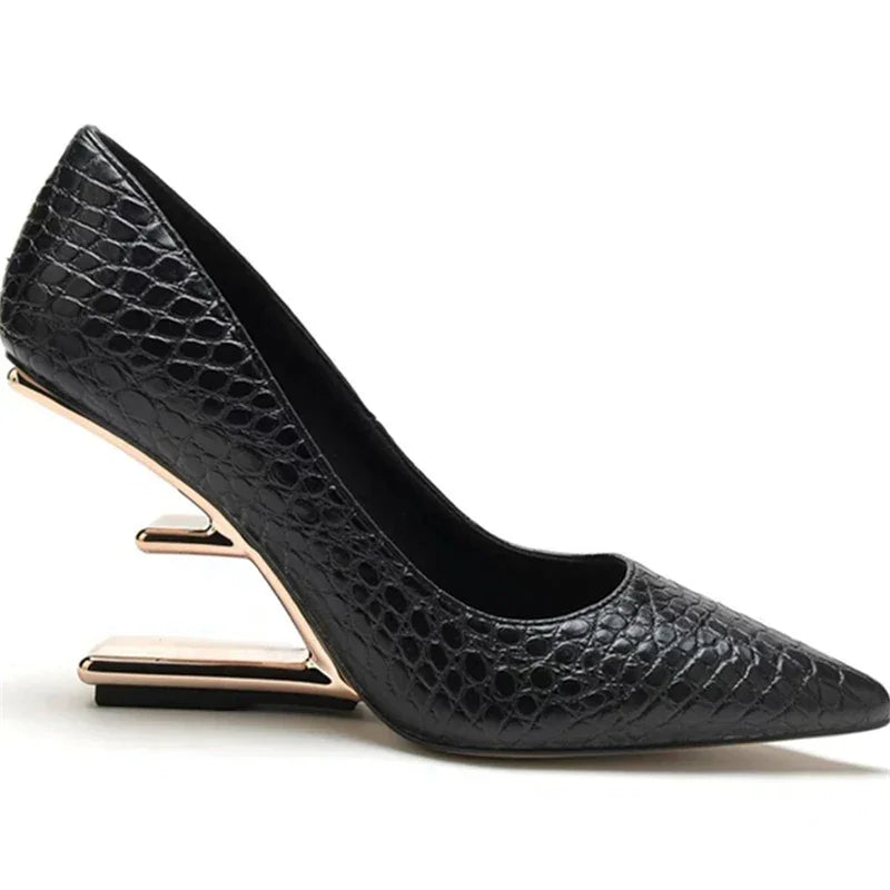 Alligator Pumps Pointed Toe High Heels Ladies Letter Strange Heel Wedges Prom Wedding Dress Valentine Shoes | tif-shop24.de