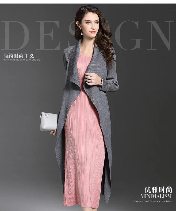 Plissee Lange Windjacke Umlegekragen Offene Mantel | tif-shop24.de