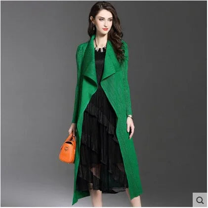 Plissee Lange Windjacke Umlegekragen Offene Mantel | tif-shop24.de