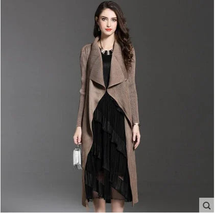 Plissee Lange Windjacke Umlegekragen Offene Mantel - tif-shop24.de