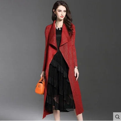 Plissee Lange Windjacke Umlegekragen Offene Mantel | tif-shop24.de