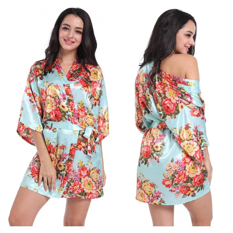 Floral Kimono Robe Satin Bridal Dressing Gown Bride Bridesmaid Robes Sleepwear | tif-shop24.de