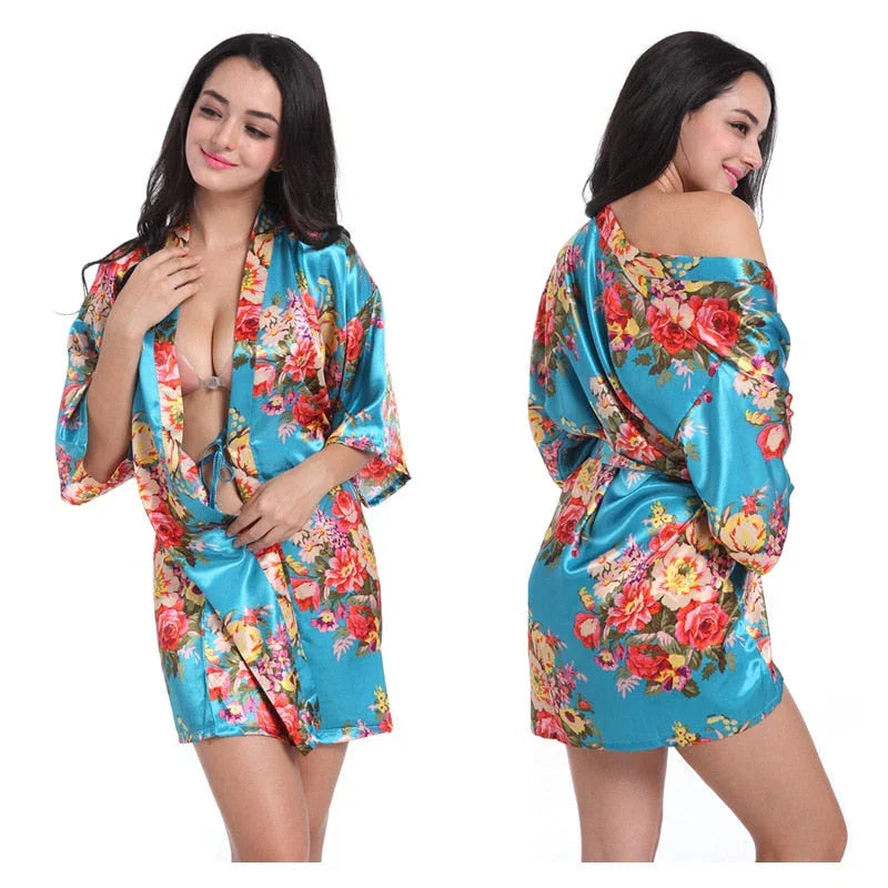 Floral Kimono Robe Satin Bridal Dressing Gown Bride Bridesmaid Robes Sleepwear | tif-shop24.de