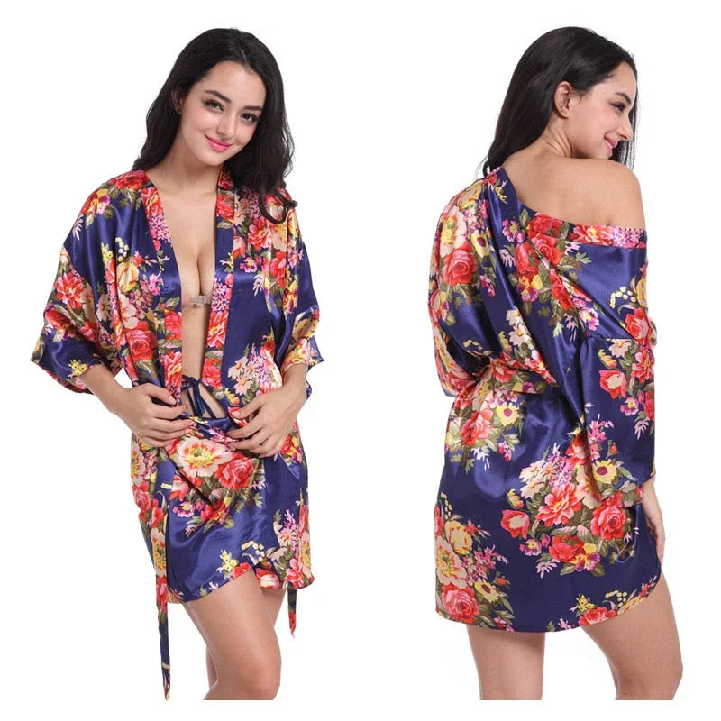 Floral Kimono Robe Satin Bridal Dressing Gown Bride Bridesmaid Robes Sleepwear | tif-shop24.de