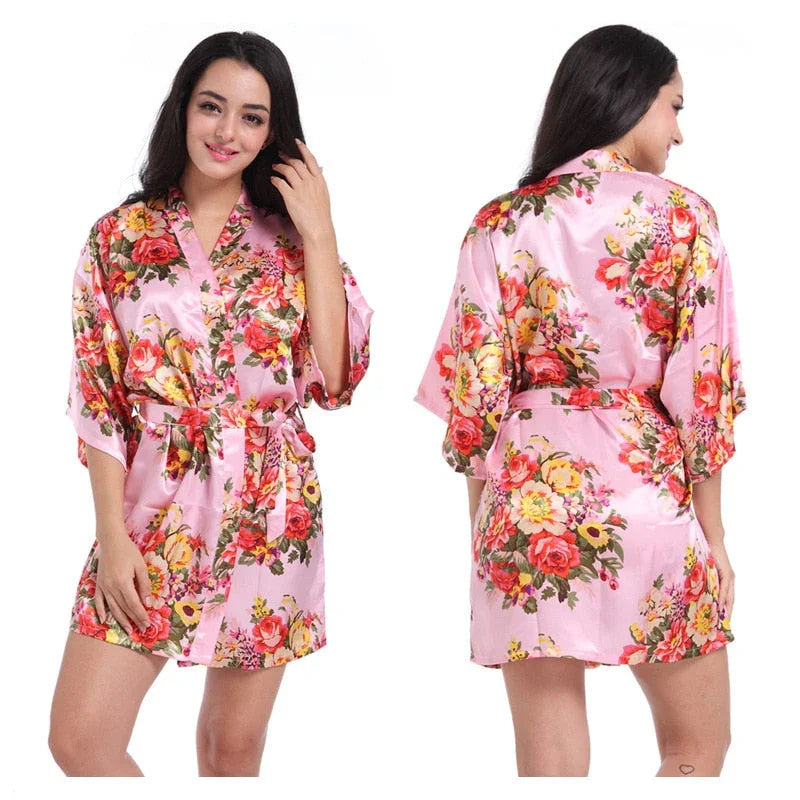 Floral Kimono Robe Satin Bridal Dressing Gown Bride Bridesmaid Robes Sleepwear | tif-shop24.de