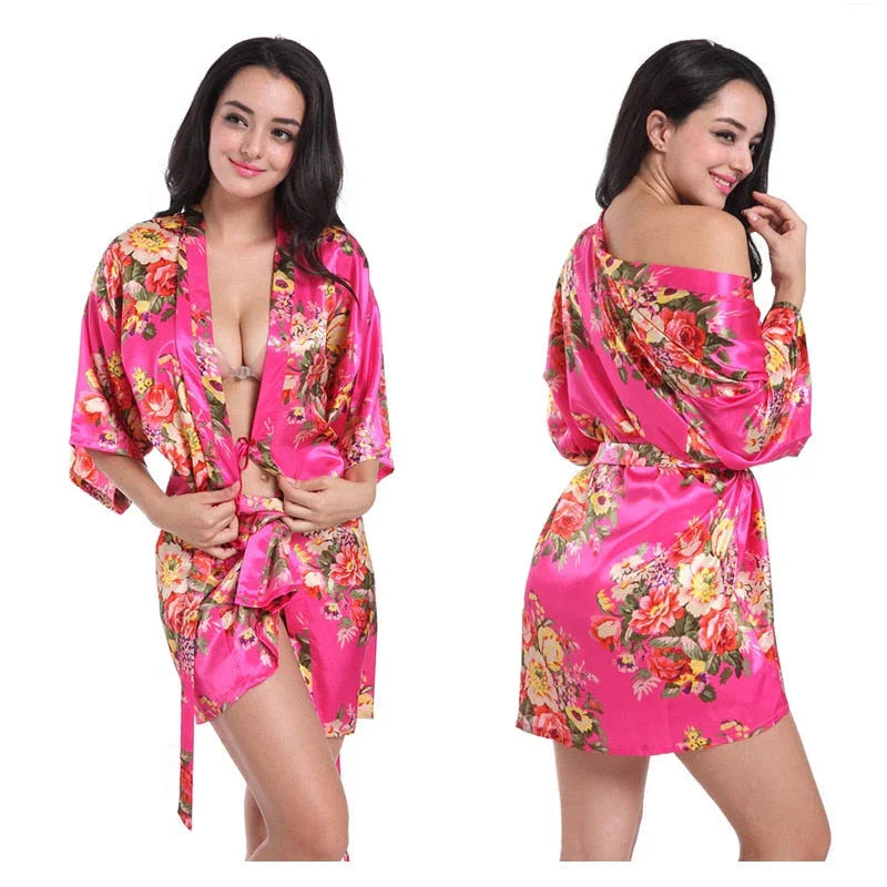 Floral Kimono Robe Satin Bridal Dressing Gown Bride Bridesmaid Robes Sleepwear | tif-shop24.de