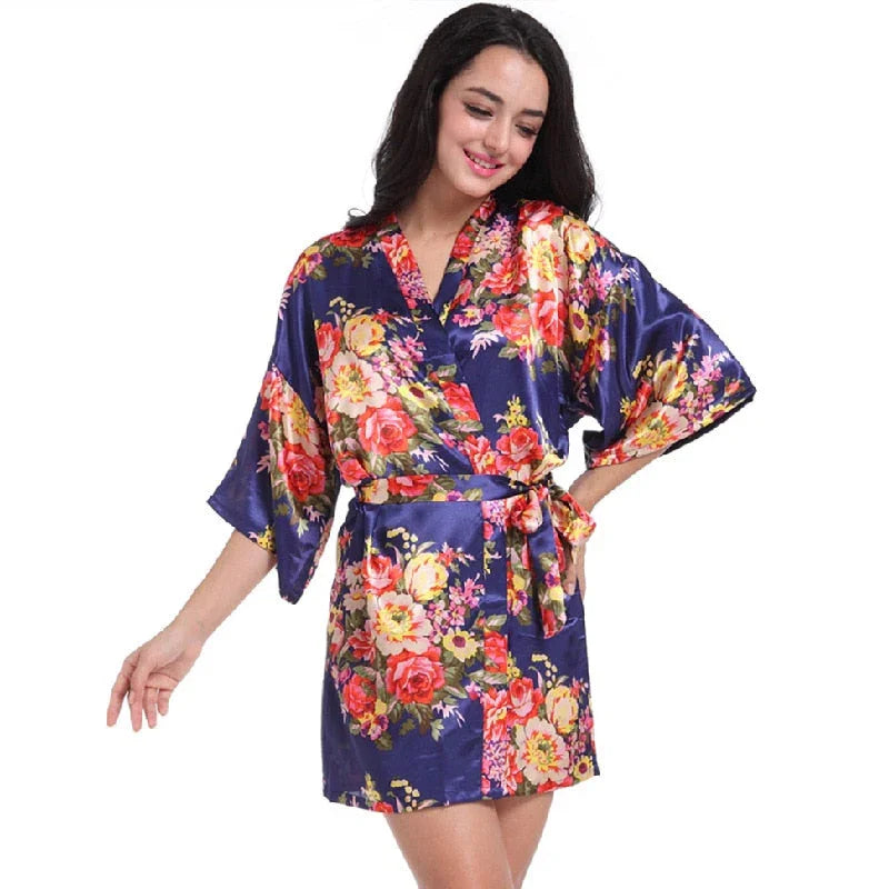 Floral Kimono Robe Satin Bridal Dressing Gown Bride Bridesmaid Robes Sleepwear | tif-shop24.de