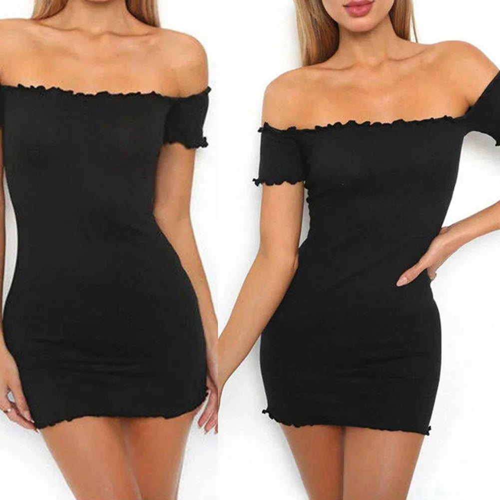 Sexy schulterfreies, figurbetontes Party-Abend-Cocktail-Kurzarm-Minikleid | tif-shop24.de