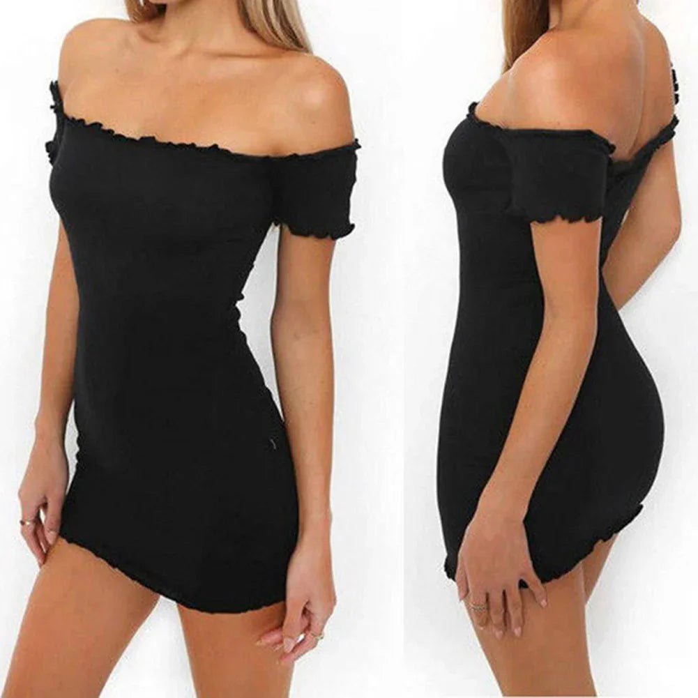 Sexy schulterfreies, figurbetontes Party-Abend-Cocktail-Kurzarm-Minikleid | tif-shop24.de