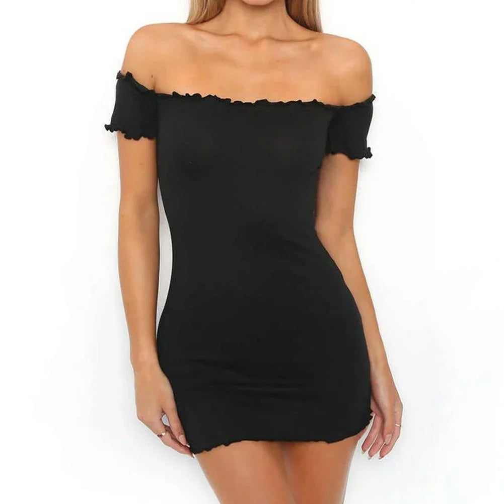 Sexy schulterfreies, figurbetontes Party-Abend-Cocktail-Kurzarm-Minikleid | tif-shop24.de