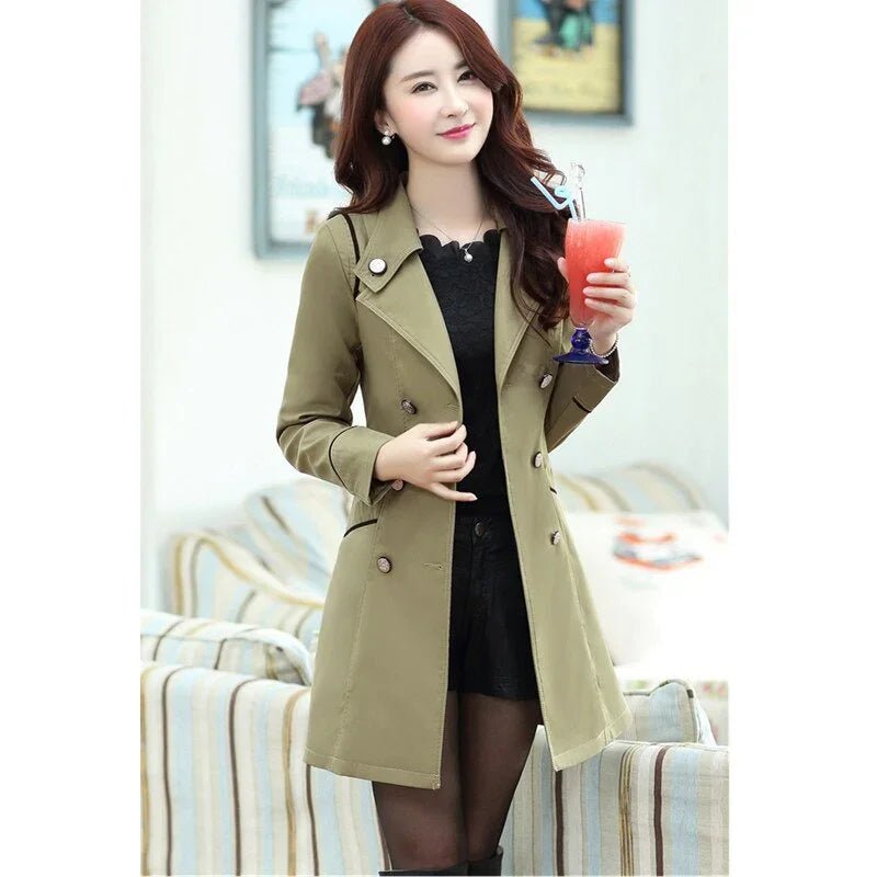 UHYTGF Mode Jacke Doppel-Breasted Dünne Lange Windjacke Elegante Mantel | tif-shop24.de