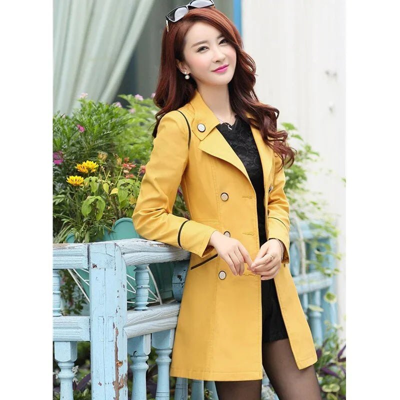 UHYTGF Mode Jacke Doppel-Breasted Dünne Lange Windjacke Elegante Mantel | tif-shop24.de