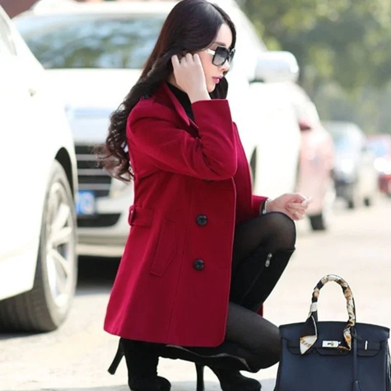 UHYTGF Mode Winter Jacke Zweireiher Kurze Wolle Mantel Einfarbig Wolle Jacke - tif-shop24.de