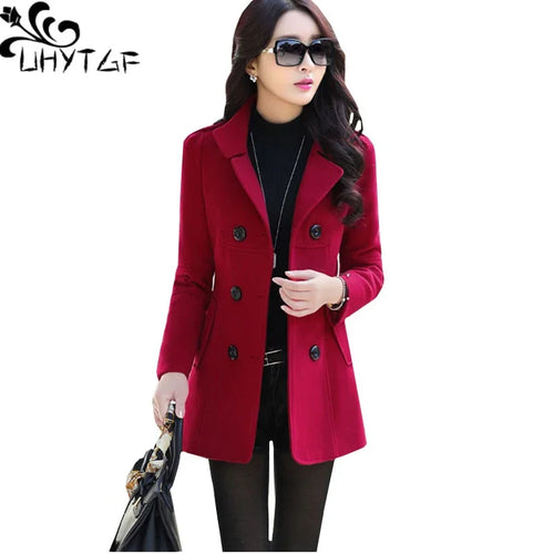 UHYTGF Mode Winter Jacke Zweireiher Kurze Wolle Mantel Einfarbig  Wolle Jacke | tif-shop24.de