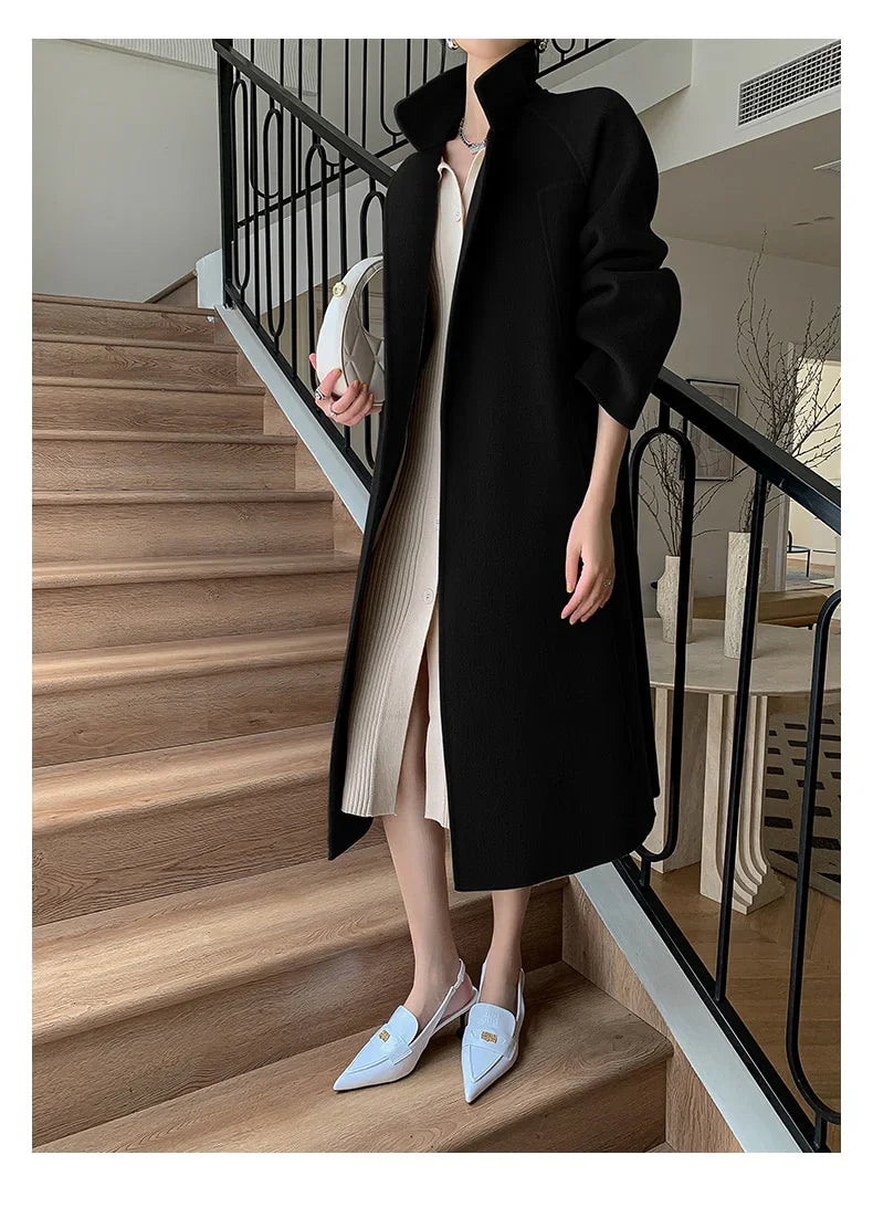 Herbst Winter Langer Wollmantel Einfarbig Verlängern Kaschmirmantel - tif-shop24.de