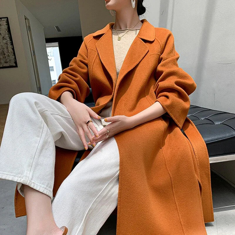 Herbst Winter Langer Wollmantel Einfarbig Verlängern Kaschmirmantel | tif-shop24.de