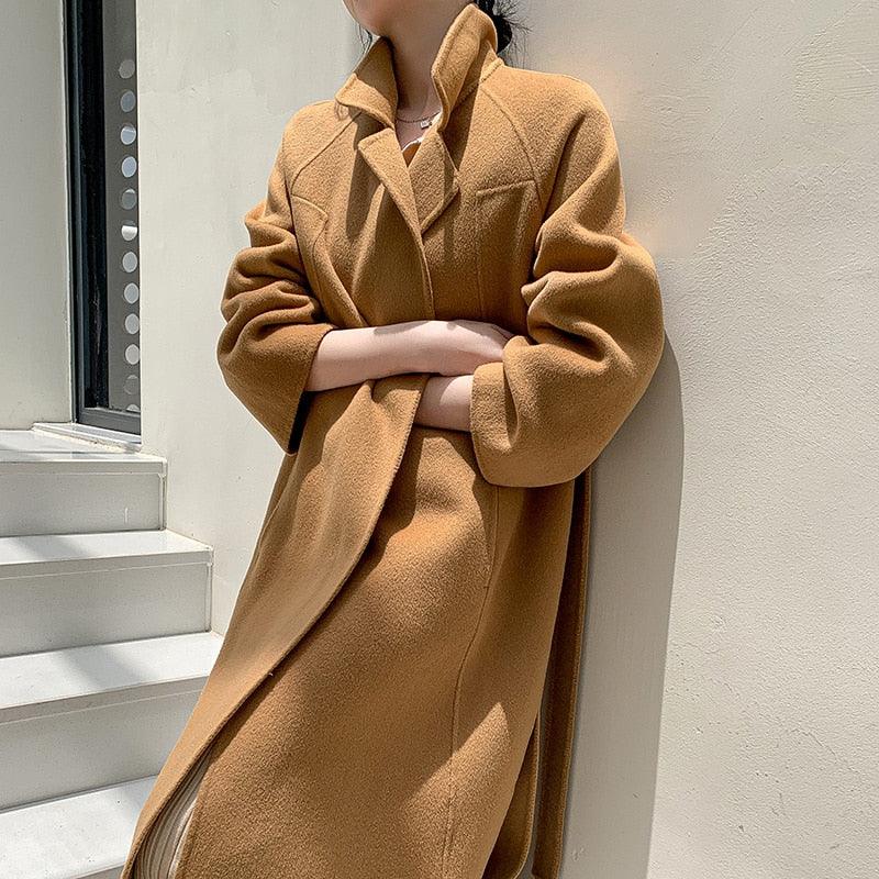 Herbst Winter Langer Wollmantel Einfarbig Verlängern Kaschmirmantel | tif-shop24.de