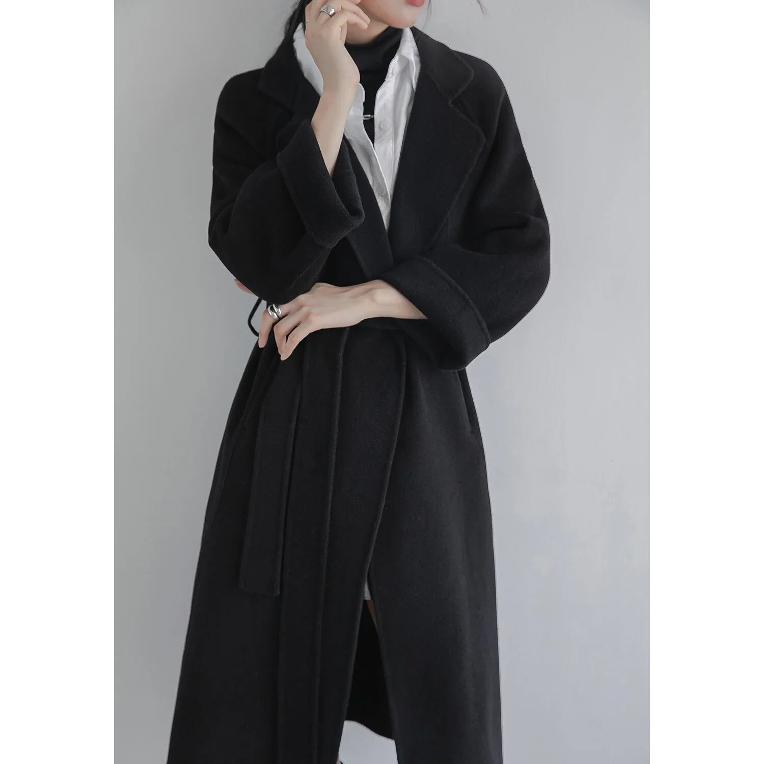 Herbst Winter Langer Wollmantel Einfarbig Verlängern Kaschmirmantel | tif-shop24.de