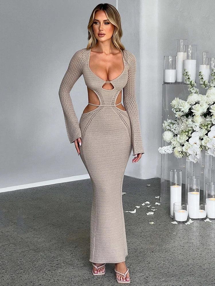 Knitted Long Sleeve Hollow Out Dress Bodycon Sexy And Elegant Female Vesidos Party Club Evening Dress | tif-shop24.de