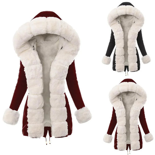 Kunstpelzmantel mit Kapuze Pelzfutter Mantel Winter Warme Dicke Lange Jacke Mit Kapuze Mantel | tif-shop24.de