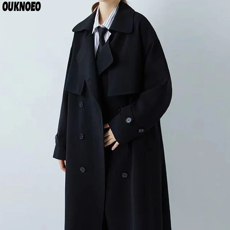 Langer Trenchcoat Streetwear Mantel Elegante Outwear | tif-shop24.de