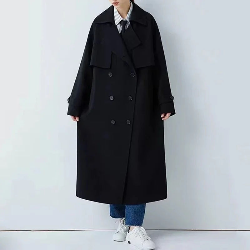 Langer Trenchcoat Streetwear Mantel Elegante Outwear | tif-shop24.de