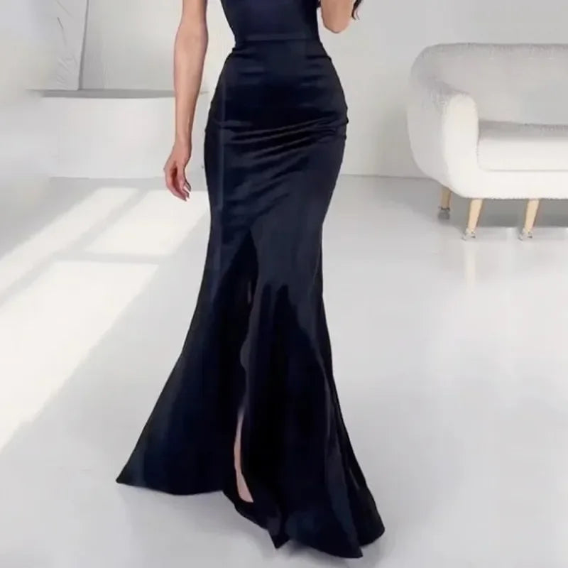 Maxi Dress Fashion Elegant Solid Suspender Sleeveless Square Neck Slit Mermaid Slim Gown Evening Dresses - tif-shop24.de