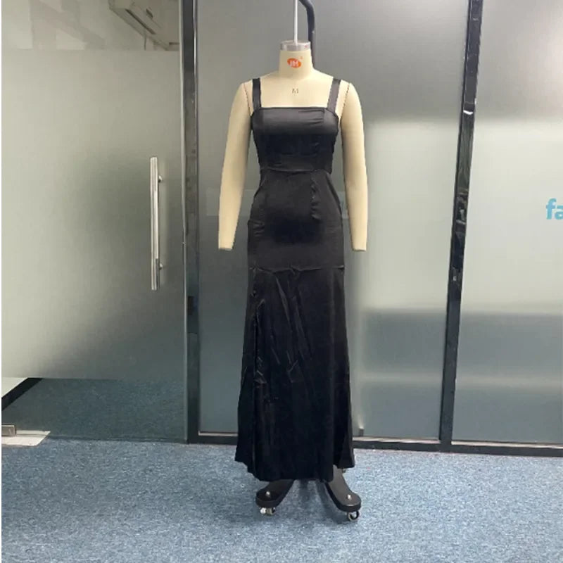 Maxi Dress Fashion Elegant Solid Suspender Sleeveless Square Neck Slit Mermaid Slim Gown Evening Dresses | tif-shop24.de