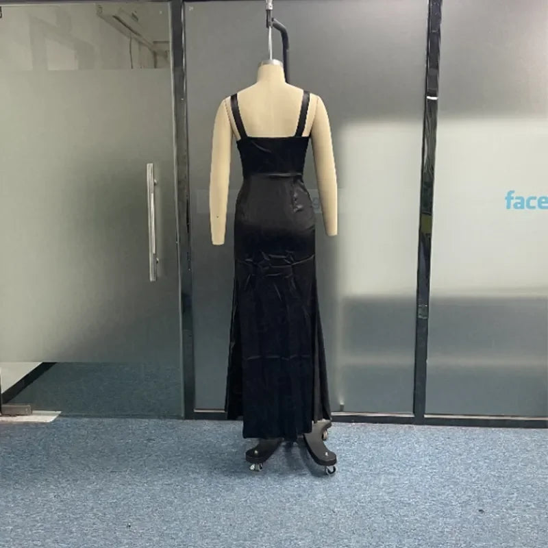 Maxi Dress Fashion Elegant Solid Suspender Sleeveless Square Neck Slit Mermaid Slim Gown Evening Dresses | tif-shop24.de
