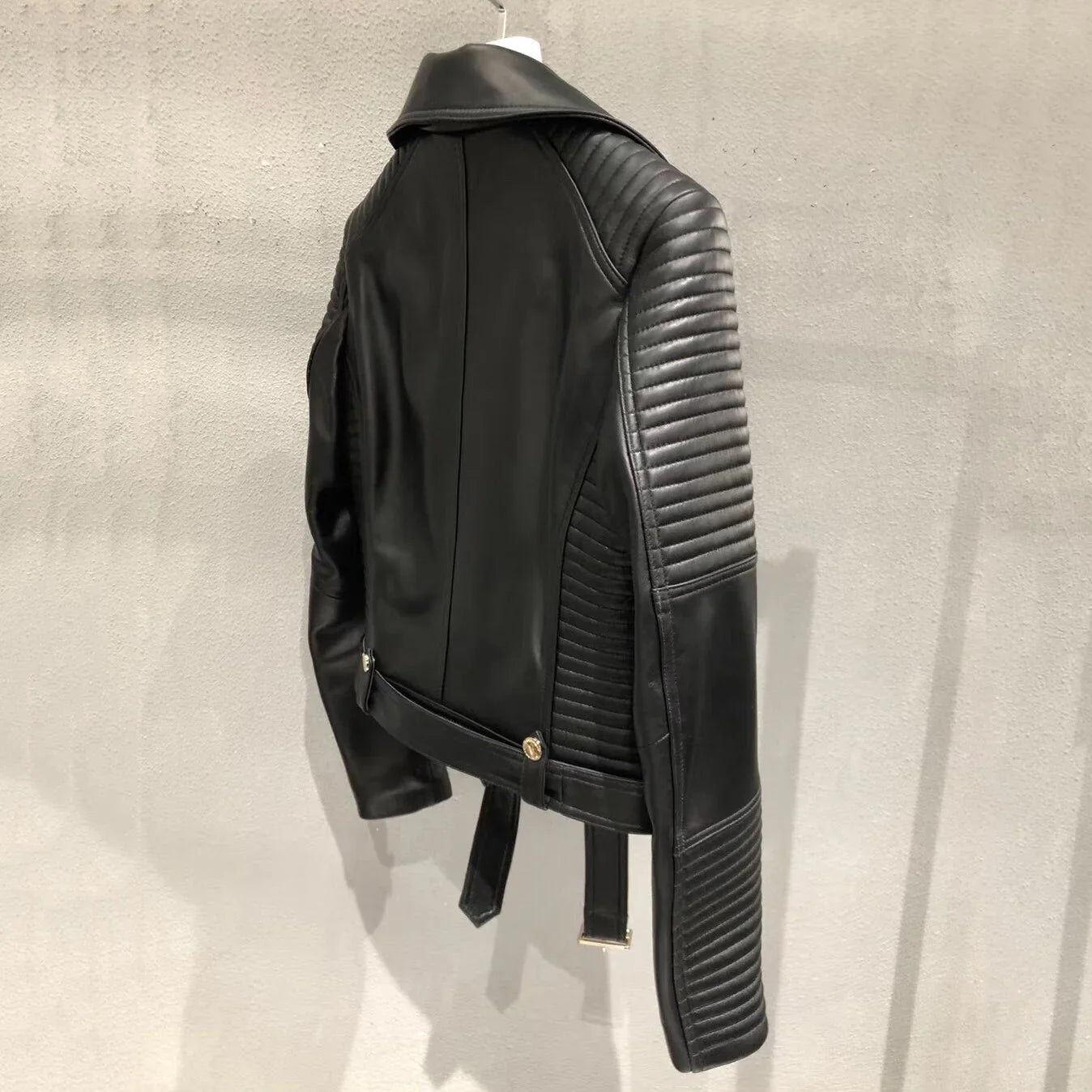 Neue Luxus Echtes Lederjacke Mode  Motorrad Biker Echtes Schaffell mit Gürtel | tif-shop24.de