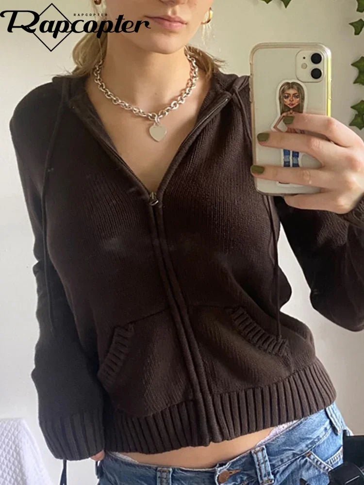 Rapcopter Solid Kintted Jackets y2k Casual Coat Long Sleeve Cute Harajuku Basic Outwear Autumn Winter Hoodies Women Korean Tops | tif-shop24.de