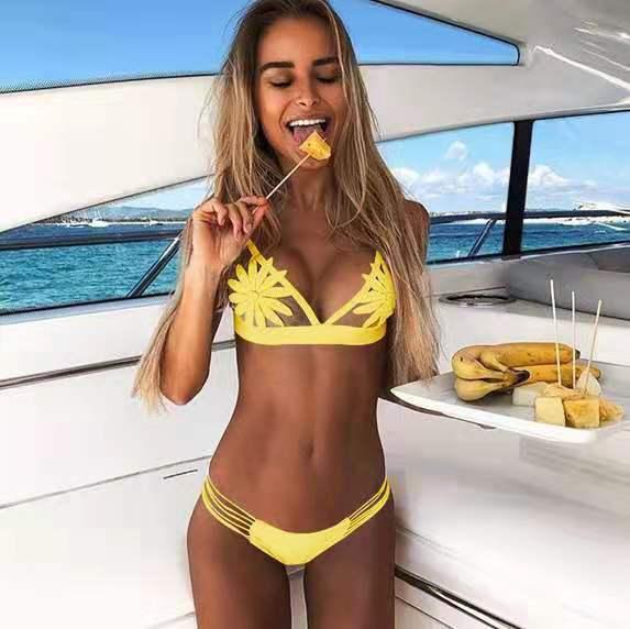 Sexy Mesh Solid Color Blume Stickerei Bikini Thong Bademode | tif-shop24.de