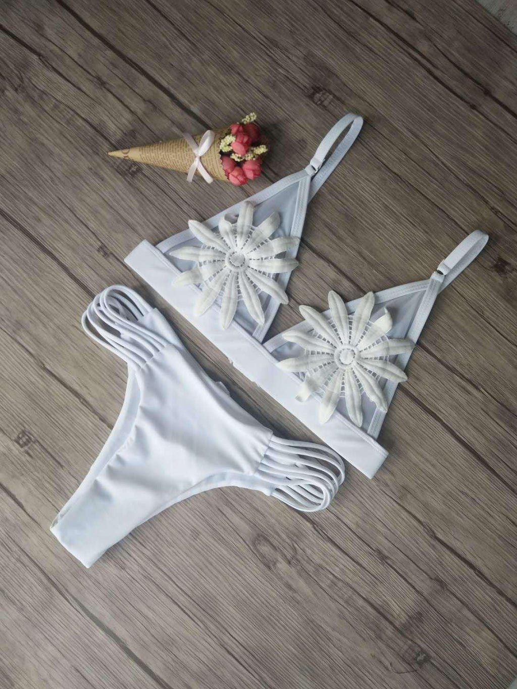 Sexy Mesh Solid Color Blume Stickerei Bikini Thong Bademode - tif-shop24.de