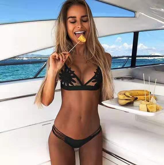 Sexy Mesh Solid Color Blume Stickerei Bikini Thong Bademode | tif-shop24.de