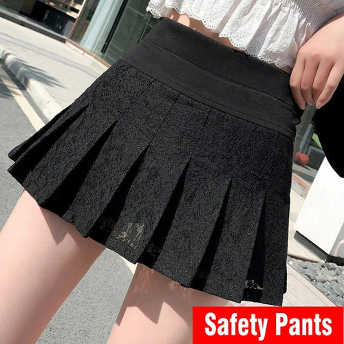 Stil Minirock Frauen Hohe Taille Spitze Schwarz Weiß Süße und Nette Student Rock Art Und Weise Faltete Rock | tif-shop24.de
