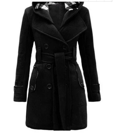 Winter Vintage Dünne Mode Wolle Warme Fleece Jacke Mit Gürtel Zweireiher Feste Beiläufige Jacke Mantel | tif-shop24.de