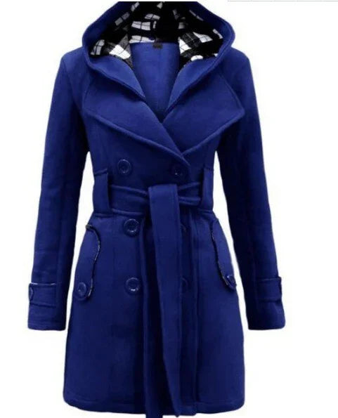 Winter Vintage Dünne Mode Wolle Warme Fleece Jacke Mit Gürtel Zweireiher Feste Beiläufige Jacke Mantel | tif-shop24.de