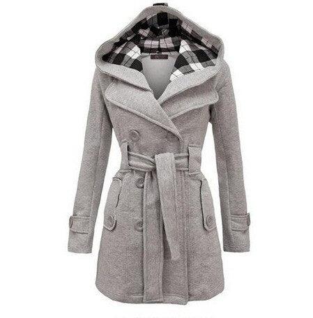 Winter Vintage Dünne Mode Wolle Warme Fleece Jacke Mit Gürtel Zweireiher Feste Beiläufige Jacke Mantel | tif-shop24.de