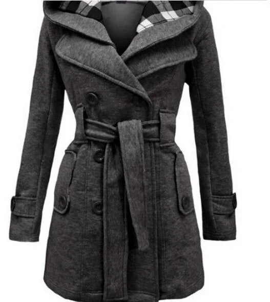 Winter Vintage Dünne Mode Wolle Warme Fleece Jacke Mit Gürtel Zweireiher Feste Beiläufige Jacke Mantel | tif-shop24.de