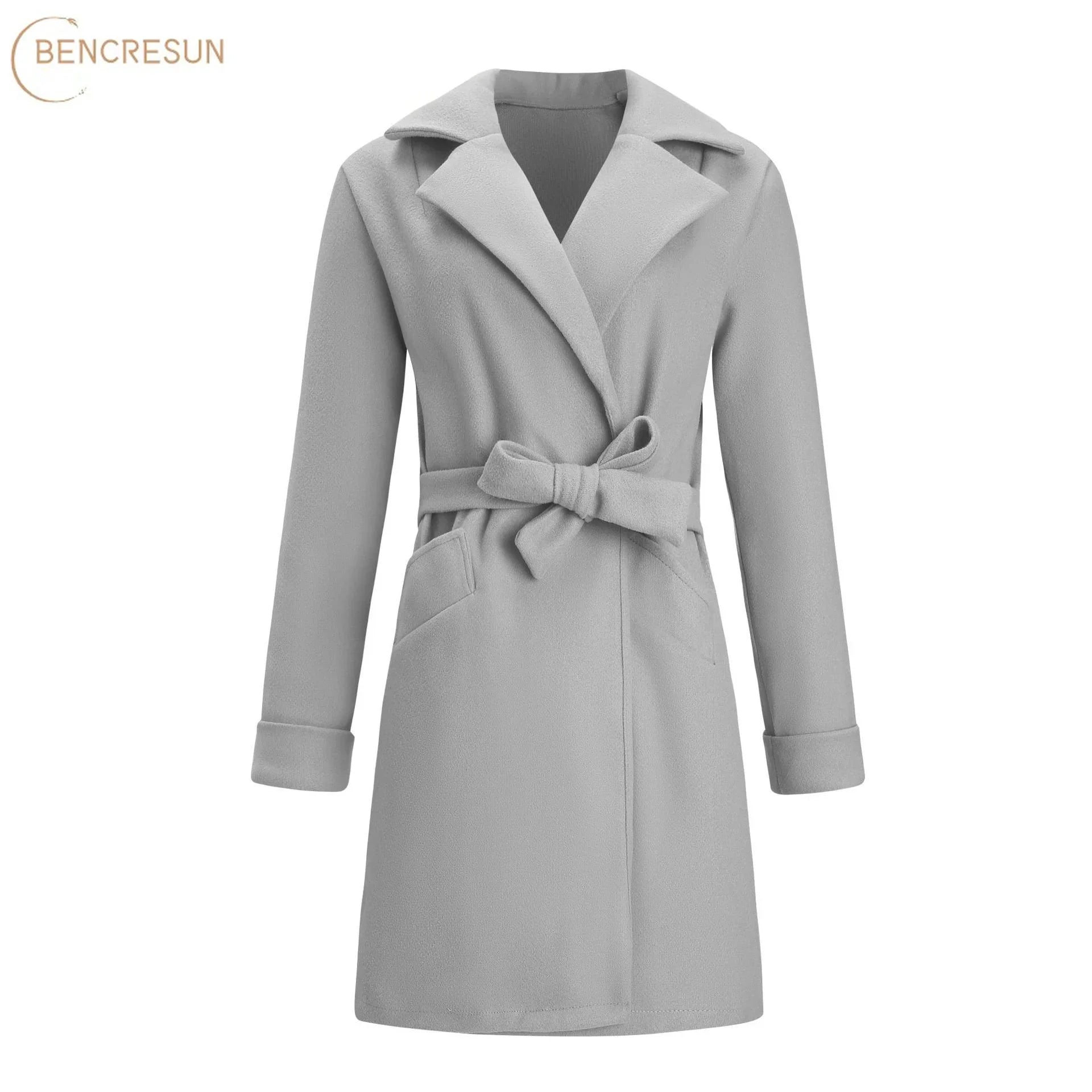 Wollmantel Winter Mode Slim Fit Gürtel Tasche Revers Langarm Pendler Jacken | tif-shop24.de