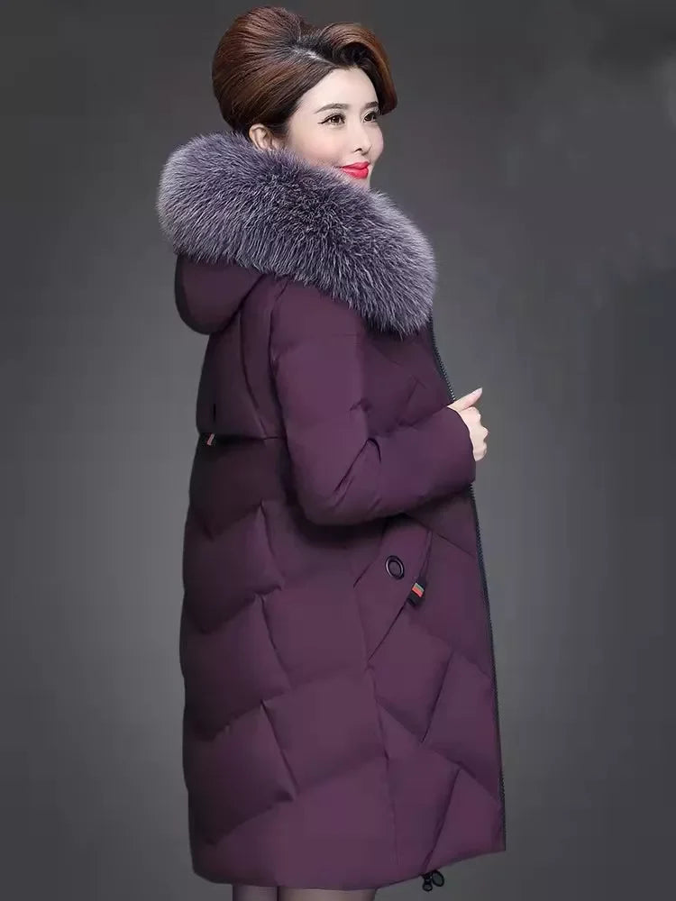 Down Cotton Clothes Jacket Big Fur Collar Solid Color Large Size Loose Winter Coat Hooded Manteau | tif-shop24.de