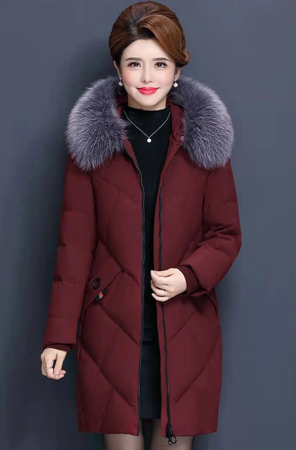 Down Cotton Clothes Jacket Big Fur Collar Solid Color Large Size Loose Winter Coat Hooded Manteau | tif-shop24.de