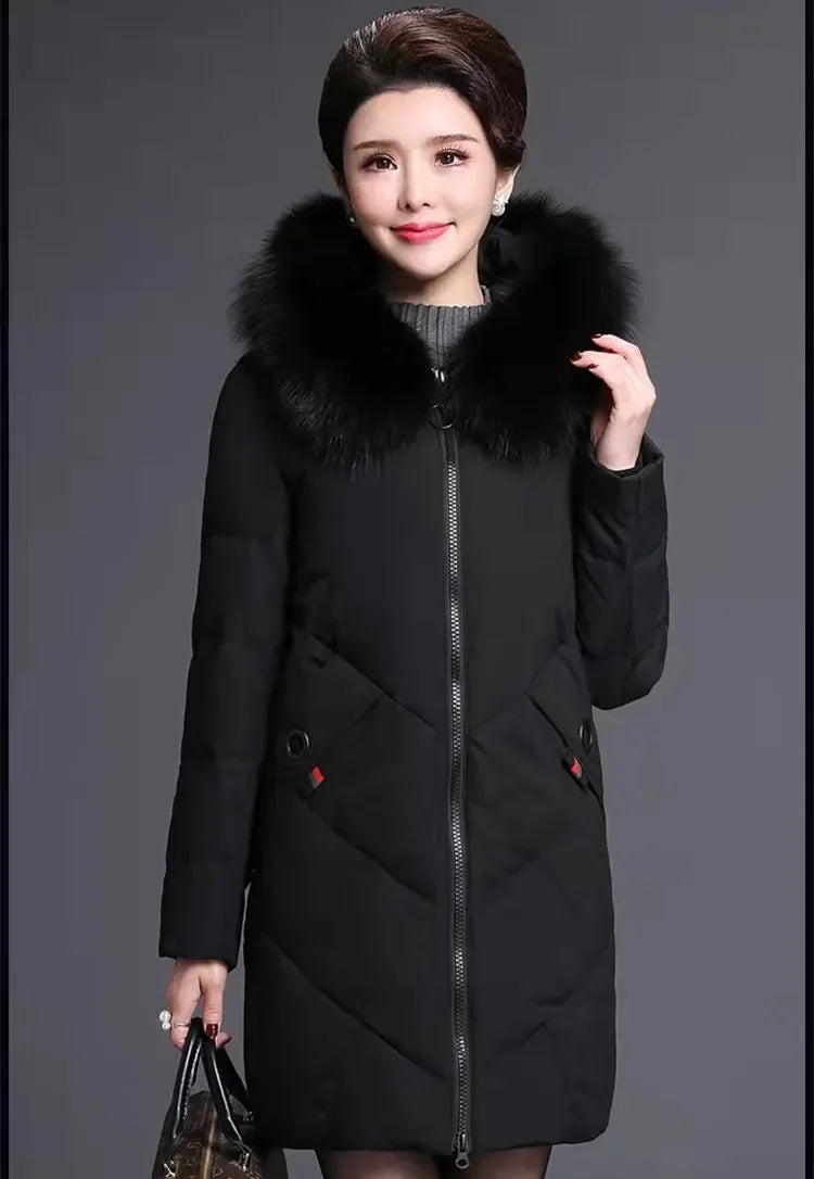 Down Cotton Clothes Jacket Big Fur Collar Solid Color Large Size Loose Winter Coat Hooded Manteau | tif-shop24.de