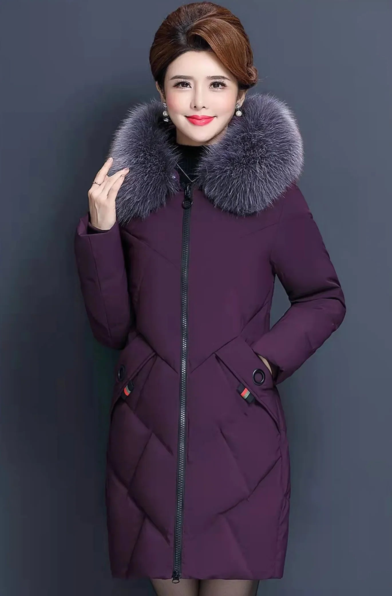 Down Cotton Clothes Jacket Big Fur Collar Solid Color Large Size Loose Winter Coat Hooded Manteau | tif-shop24.de