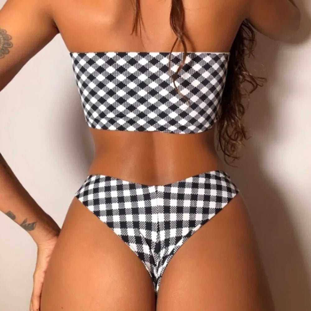 Sommer Sexy Bandeau Bikini Zwei teilig Plaid Bademode - tif-shop24.de
