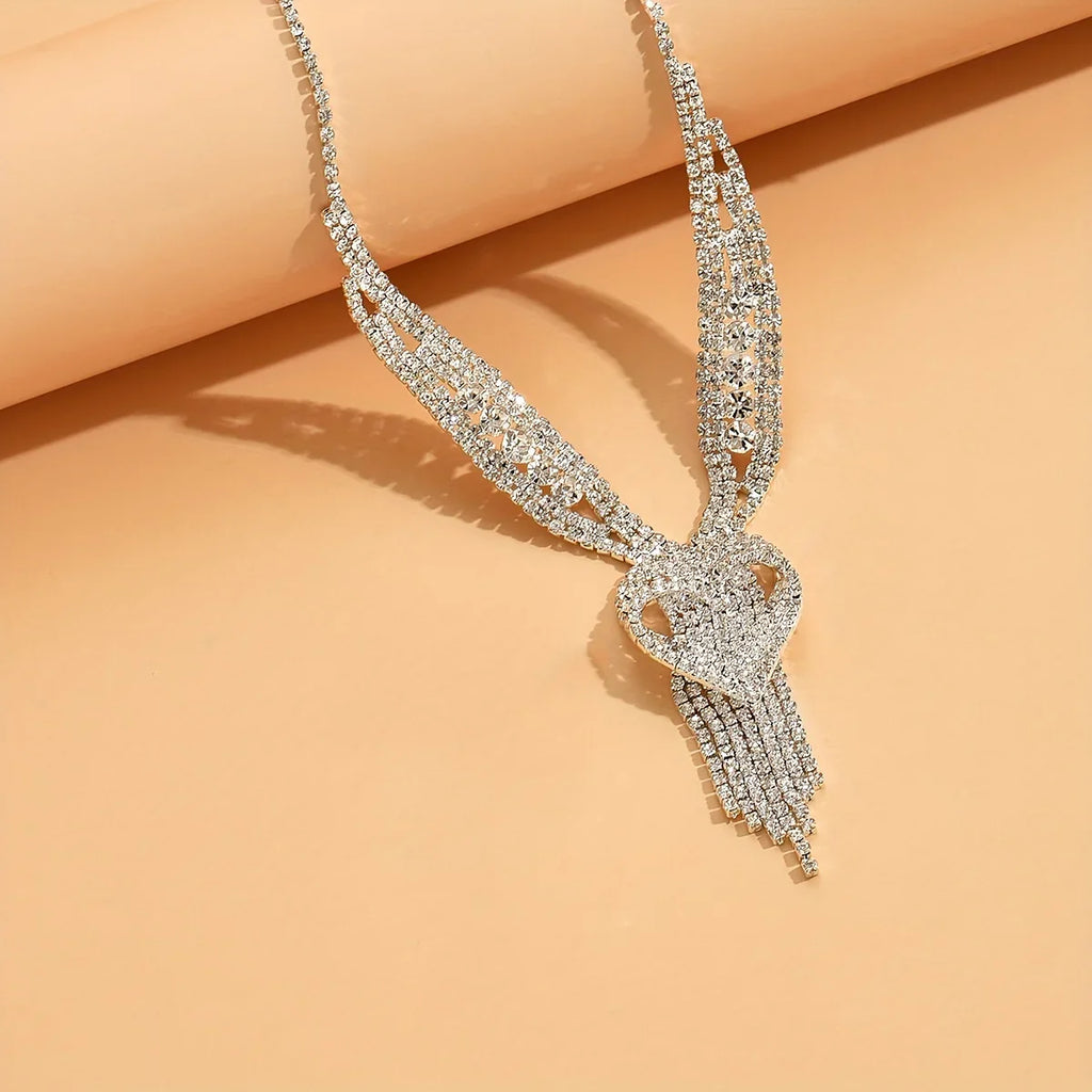 Kristall Strass Herz Dekor Quaste Halskette Elegant Y Halskette Braut Hochzeit Party Bankett Schmuck Für Frauen | tif-shop24.de