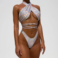 Front String Krawatte Halter Kreuz T Stil Bikinis Set Badeanzüge Bademode - tif-shop24.de
