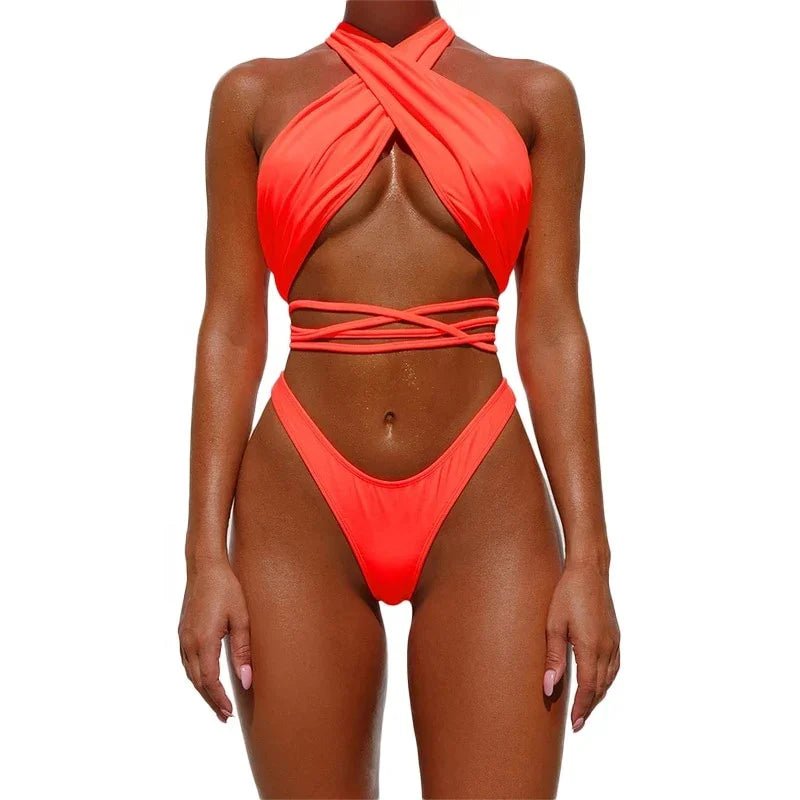 Front String Krawatte Halter Kreuz T Stil Bikinis Set Badeanzüge Bademode | tif-shop24.de